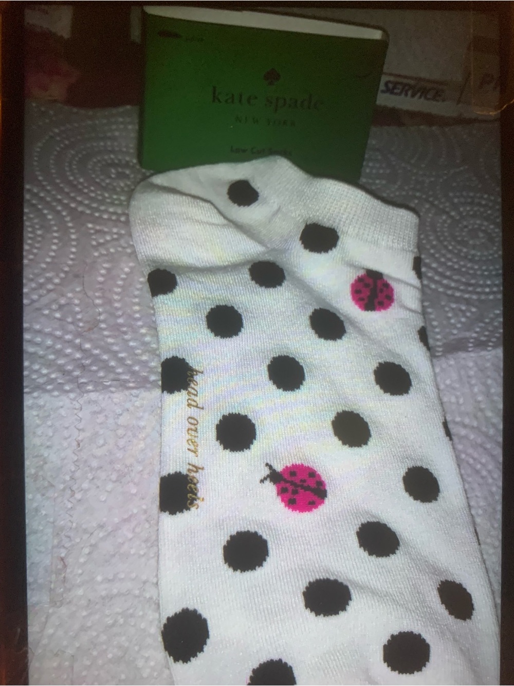 Kate Spade New York Polka Dot Crew Socks with Red Ladybug NEW NWT